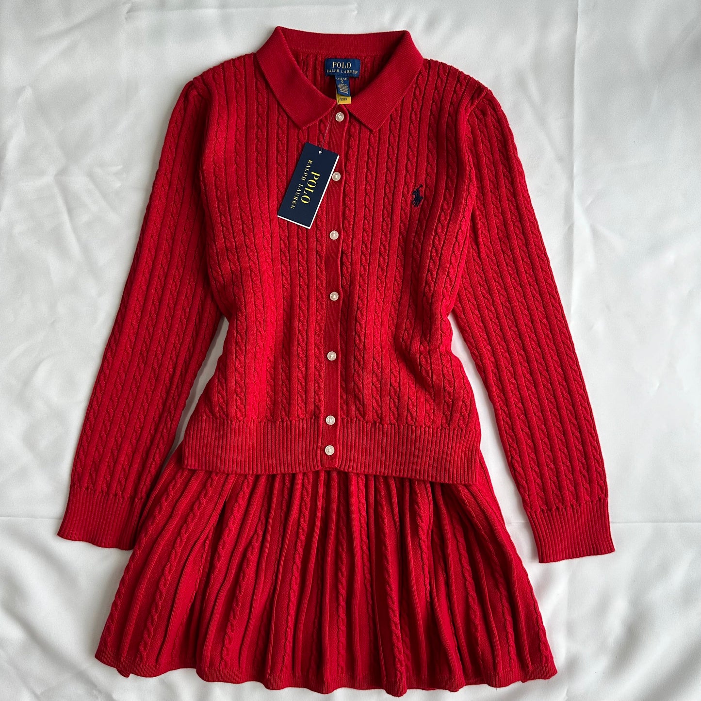 Cotton Polo Cardigan & Skirt Set