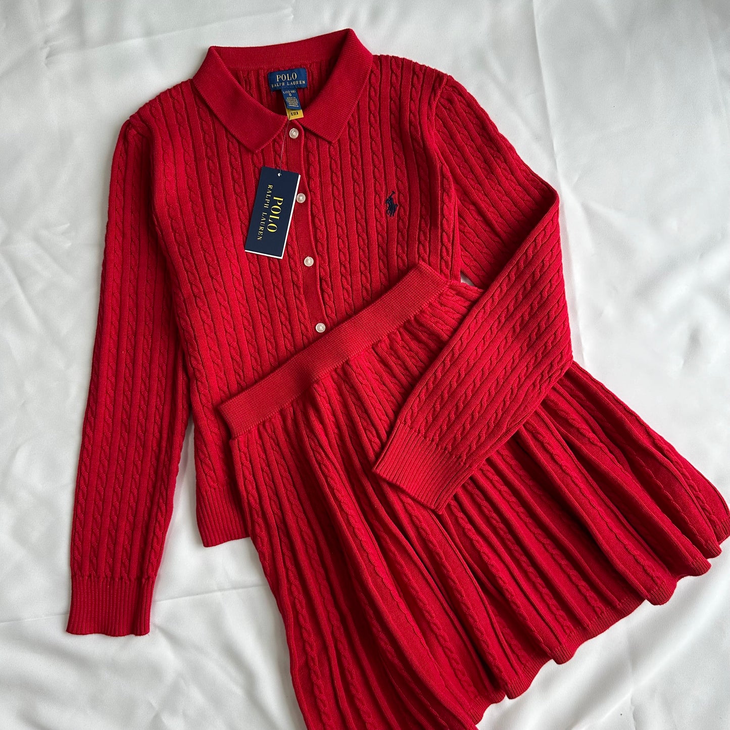 Cotton Polo Cardigan & Skirt Set