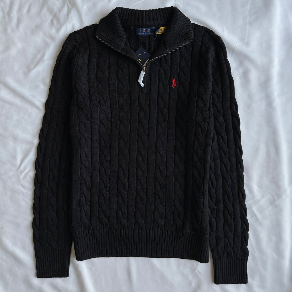 Cable-Knit Cotton Quarter-Zip Sweater