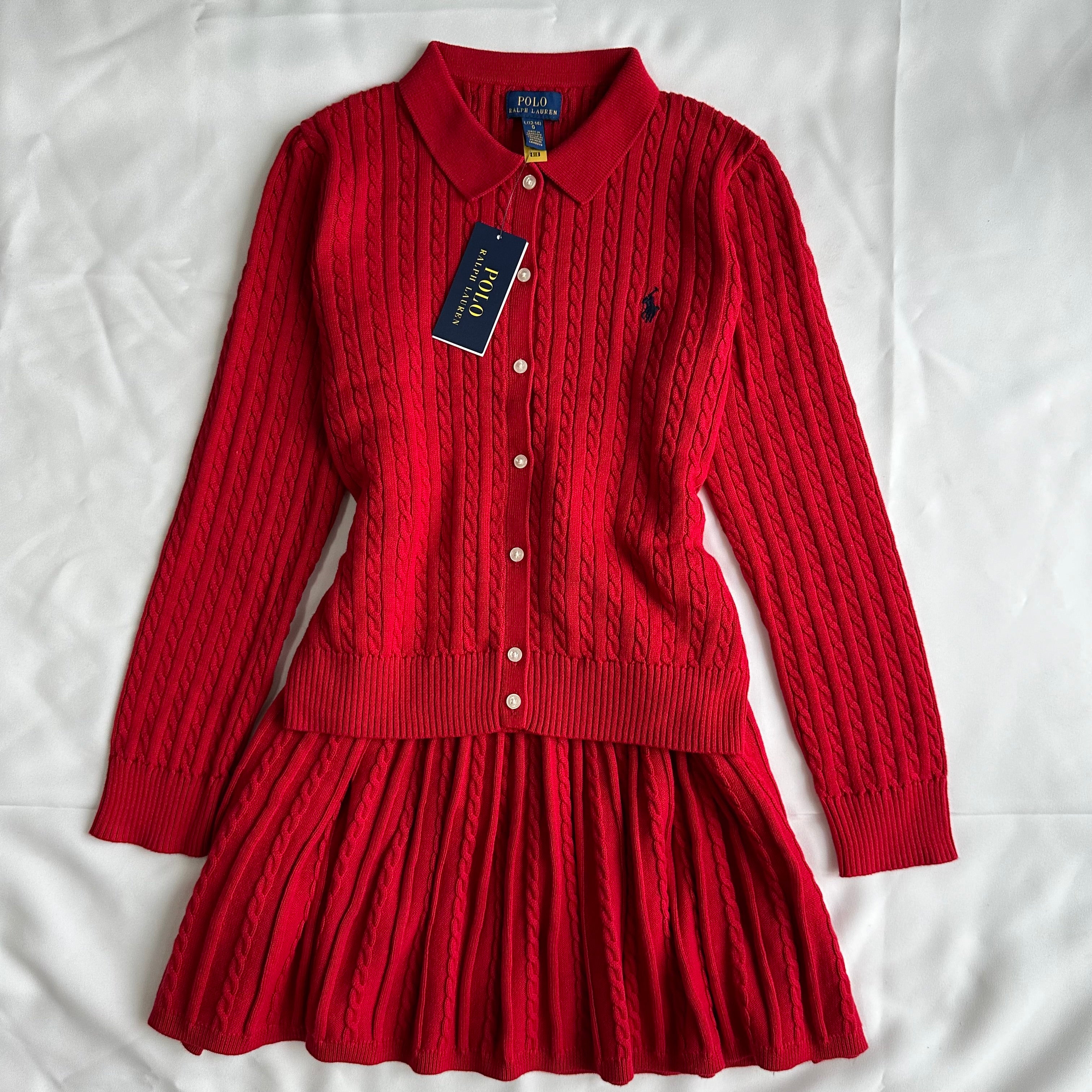 Cotton Polo Cardigan & Skirt Set