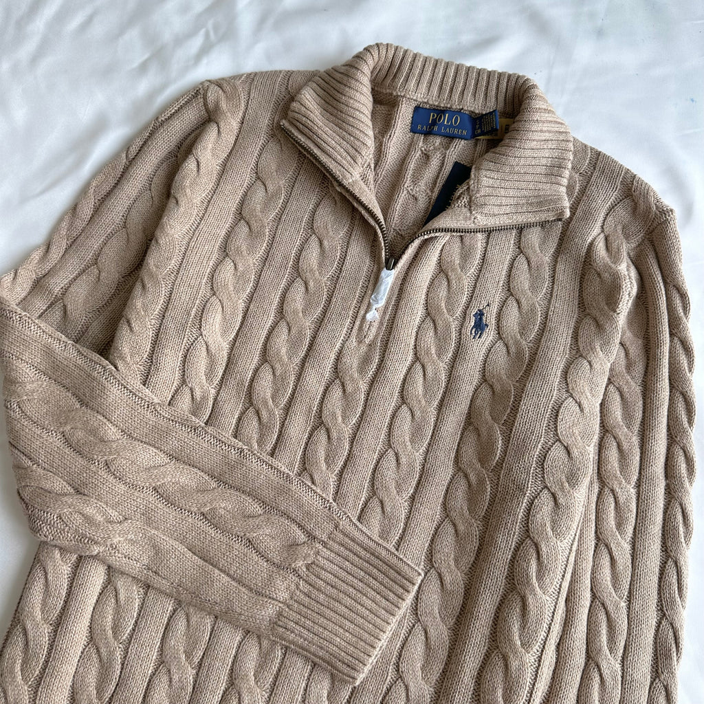 Cable-Knit Cotton Quarter-Zip Sweater
