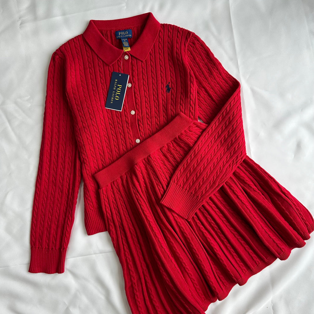 Cotton Polo Cardigan & Skirt Set
