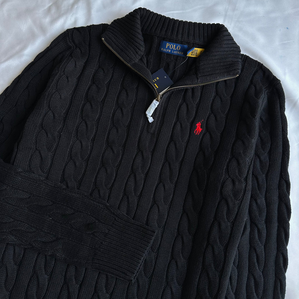 Cable-Knit Cotton Quarter-Zip Sweater