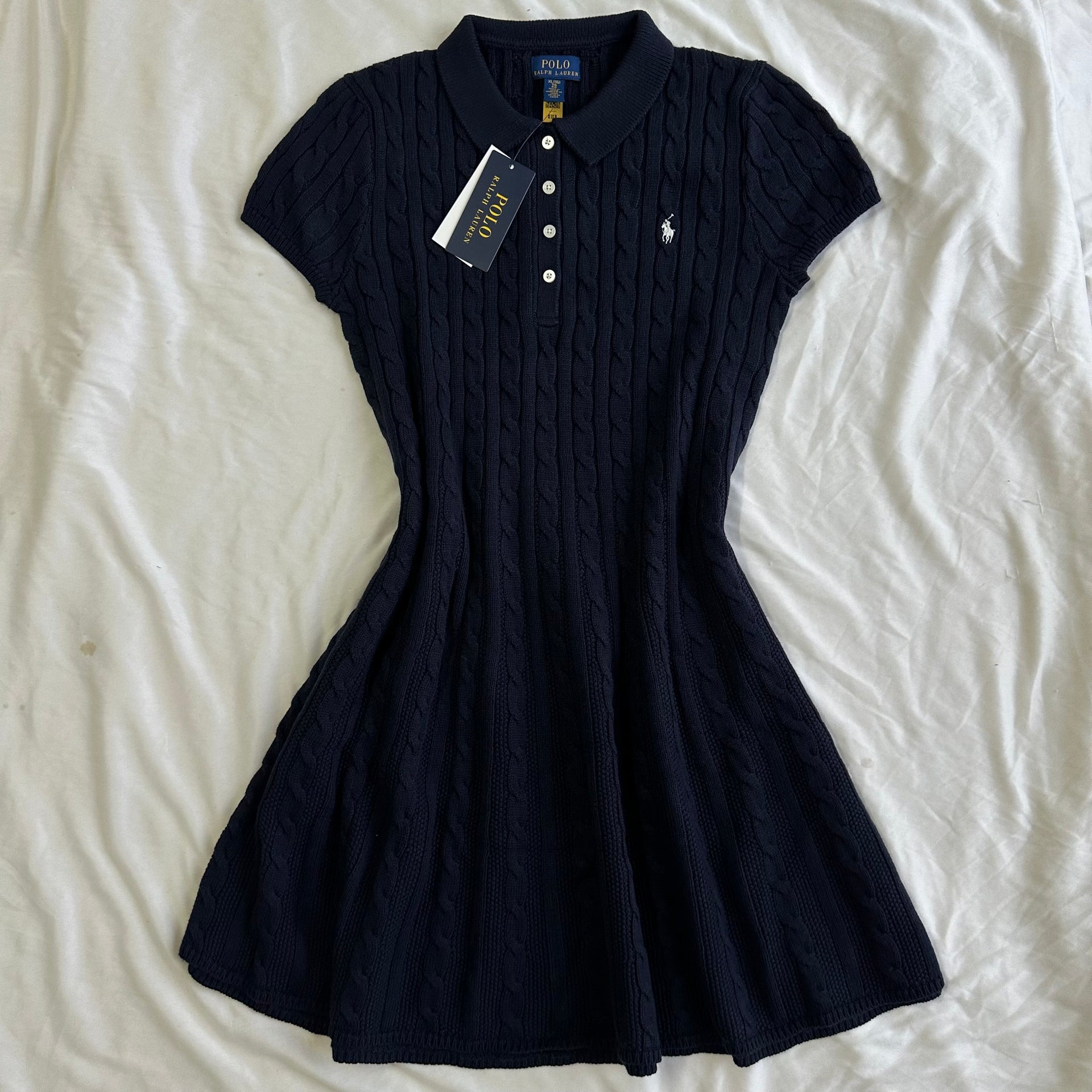 Cable-Knit Cotton Polo Sweater Dress –