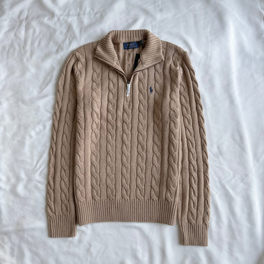 Cable-Knit Cotton Quarter-Zip Sweater